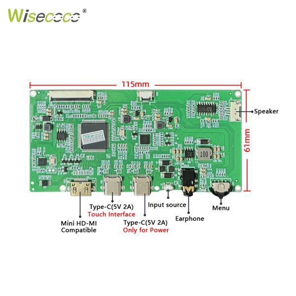 Дисплей Wisecoco 7" Full HD 1920x1080 IPS, 120Hz, Touch Screen для Raspberry Pi 5 / Консолей